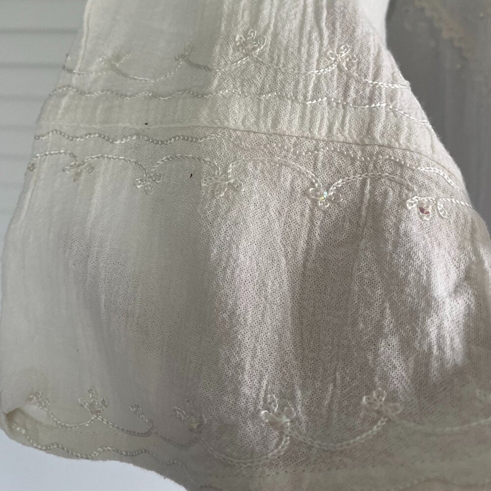 White Beaded Crinkle Cotton Long Sleeve Tunic ( India) Size 12 NWOT - Picture 5 of 6